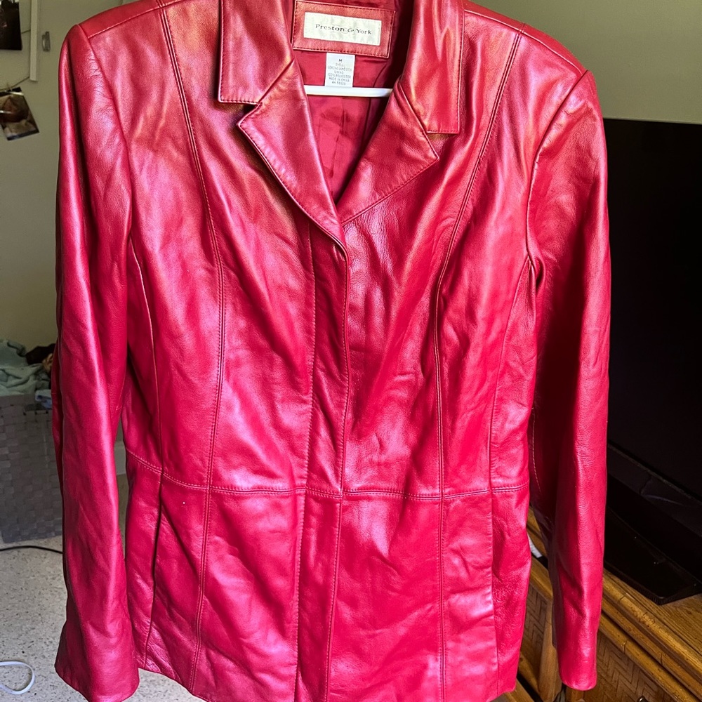 Preston & York Genuine Lambskin Leather Jacket - RED - MEDIUM